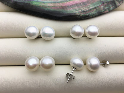high luster!AAA 9.5-10mm White Nugget baroque pearl stud earrings - Freshwater Pearls earrings - SE1-069-21