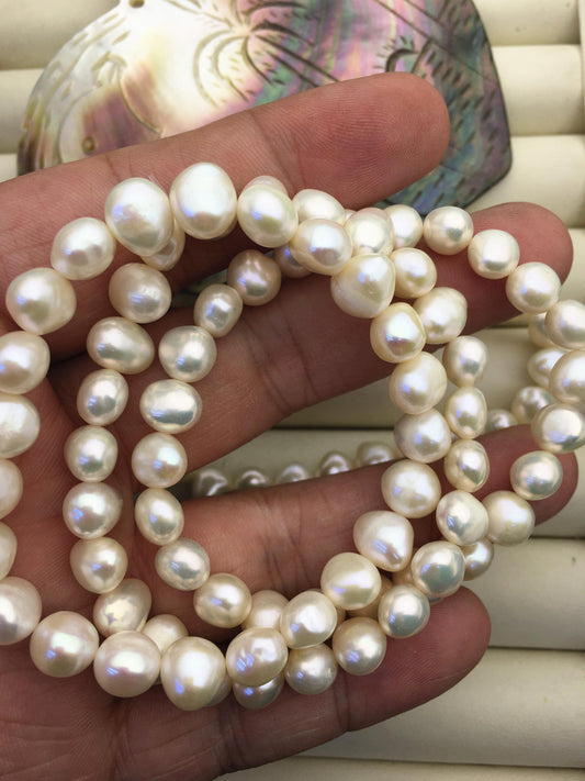 2pcs 7'' AA+ 7.5-9mm White nugget Freshwater pearl Elastic string Bracelet,baroque pearl bracelet,B8-T8