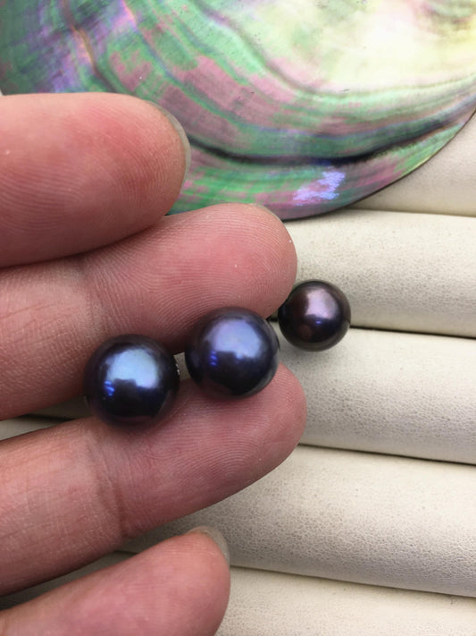 1 pair AA+ 11-12mm black round edison pearl stud earrings, S925 Sterling Silver stud earrings, wedding pearl earrings, SE3-T9-7