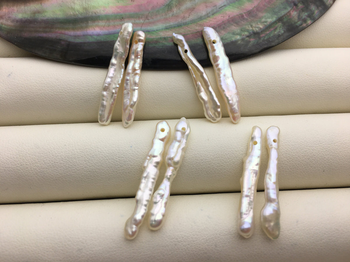 2 pairs AA+ 3-5x25-30mm white Toothpick pearls Pair, for make dangle earrings, baroque pearl, loose pearl beads, ZS-127-62-43