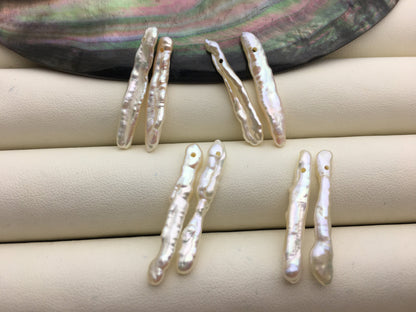 2 pairs AA+ 3-5x25-30mm white Toothpick pearls Pair, for make dangle earrings, baroque pearl, loose pearl beads, ZS-127-62-43