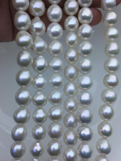 AAA 11-13mm white oval near round freshwater pearls, loose pearl beads, round pearl string, pearl necklace DIY jewelry material, RP12-2A-5