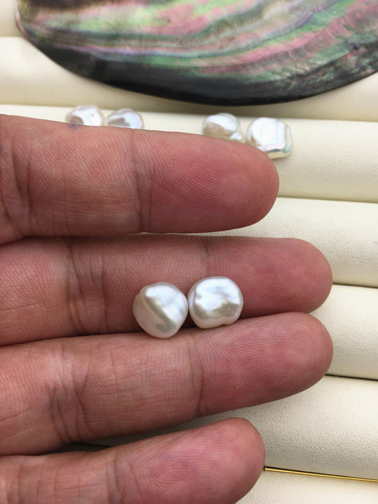 1 pair AAA+ 10-11mm White keshi pearls Pair, half hole for stud earrings, baroque pearl, loose pearl beads, very high luster, ZS-127-62-20