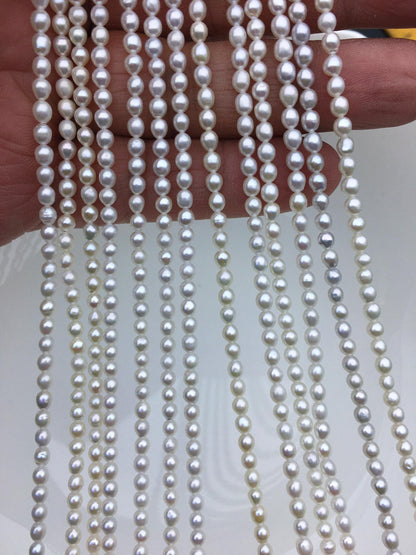 AAA 3-3.5x3.5-4mm white oval pearls, full strand, oval loose pearl beads, diy pearl, genuine pearl, Cultured pearl, diy pearl beads, LR3-3A-31