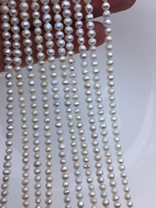 AA 4-4.5mm white thick skin near round potato freshwater pearls, white round pearl, full strand, round pearl strands, pearl wholesale, RP4-T2