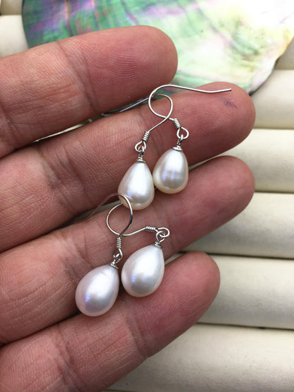 2 pairs AAA 8.3-9.3mm white teardrop pearl dangle earrings,S925 Sterling Silver pearl earrings,pearl for women,SE3-T8