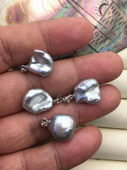 2pcs AAA 12-14mm Gray Bow Shape Keshi freshwater pearl pendant,sterling silver,NC1-T54