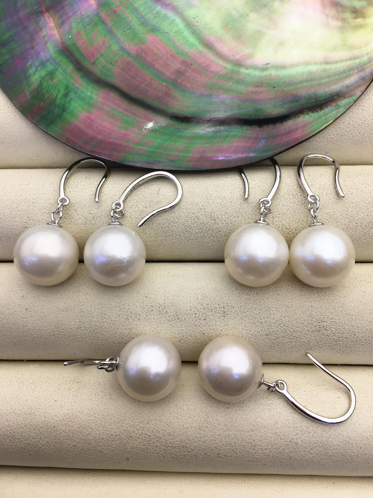 1 pair AA+ 12-13mm White Round edison pearl dangle earrings,S925 Sterling Silver earrings,SE3-T9-31