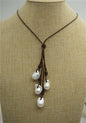 Flameball Freshwater Pearl and Leather Drop Necklace, Huge pearl necklace, Pearl Leather Necklace, White Leather Pearl necklace, Le2-037