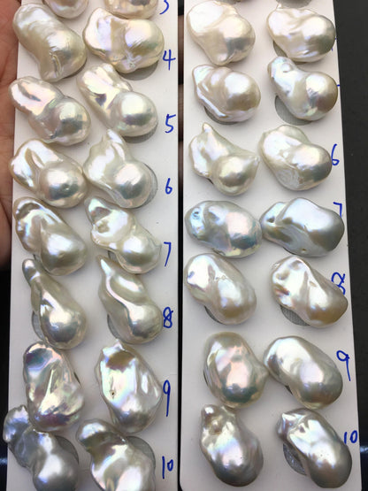1 pair AAA 14-18x20-28mm White Flameball Pearl Pairs, Baroque Cultured Freshwater Pearl, 0.9mm top half hole, flameball pearls, FL15-3A-8-44