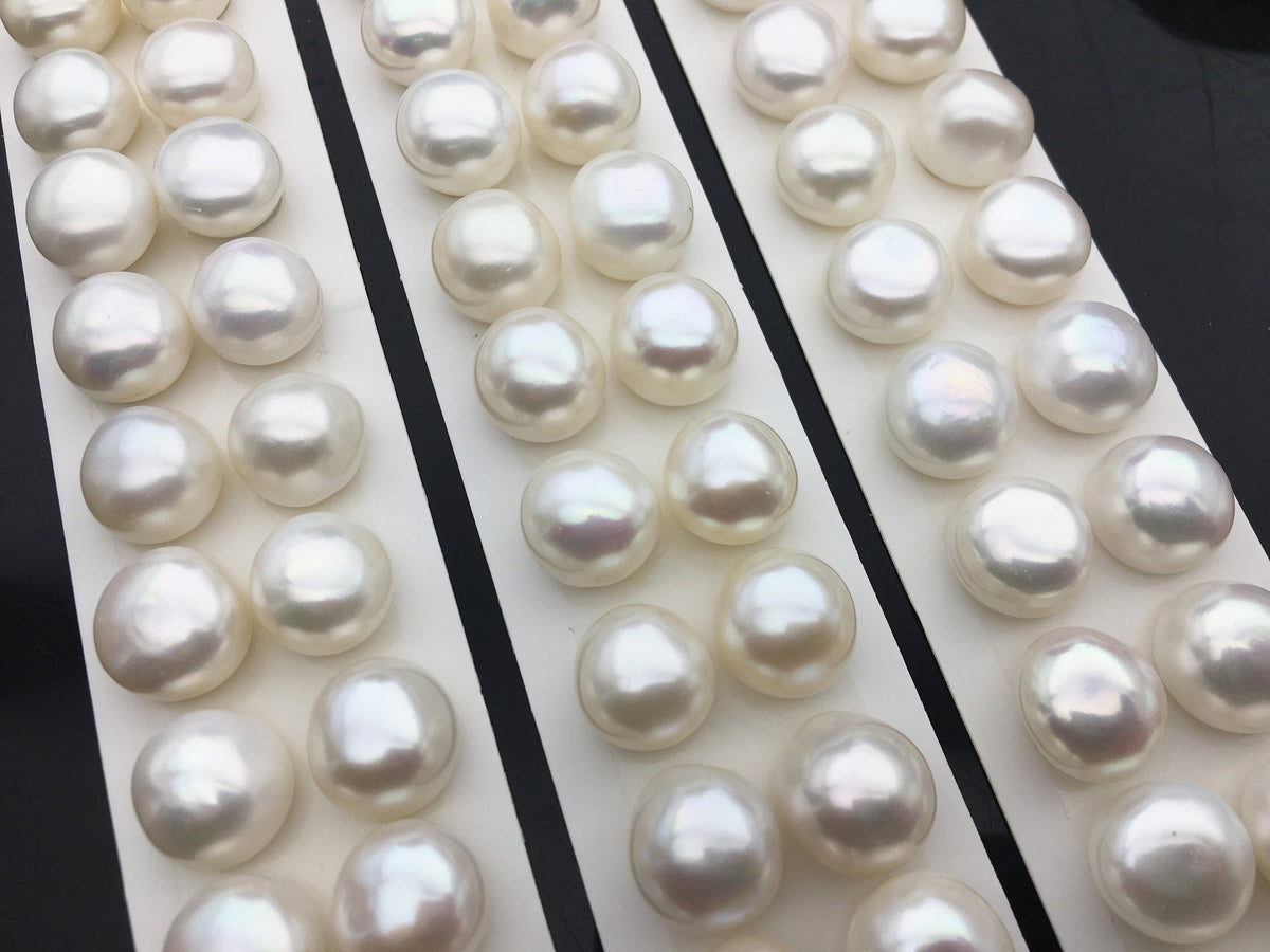 Rare!AAA 13-13.5mm High Luster Thick Skin button freshwater pearls, round button pearl pairs, pearl earring, pearl stud, BTN13-3A-5