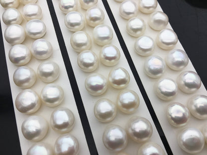 Rare!AAA 13-13.5mm High Luster Thick Skin button freshwater pearls, round button pearl pairs, pearl earring, pearl stud, BTN13-3A-5
