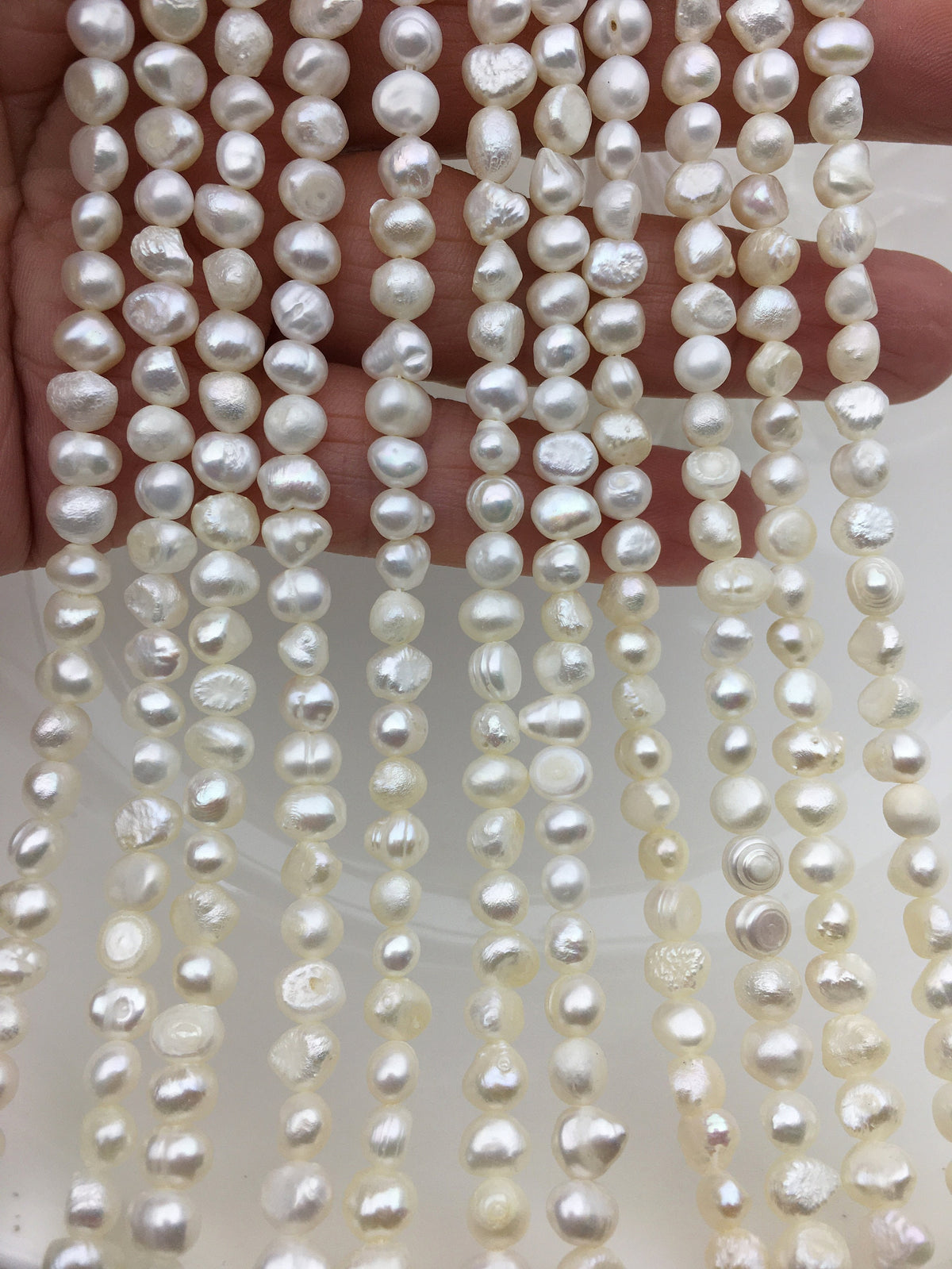 2 strands A+ 5-6mm white nugget freshwater pearls, irregular nugget freshwater pearl strand, cheap price, pearl factory china, LM5-2A-4