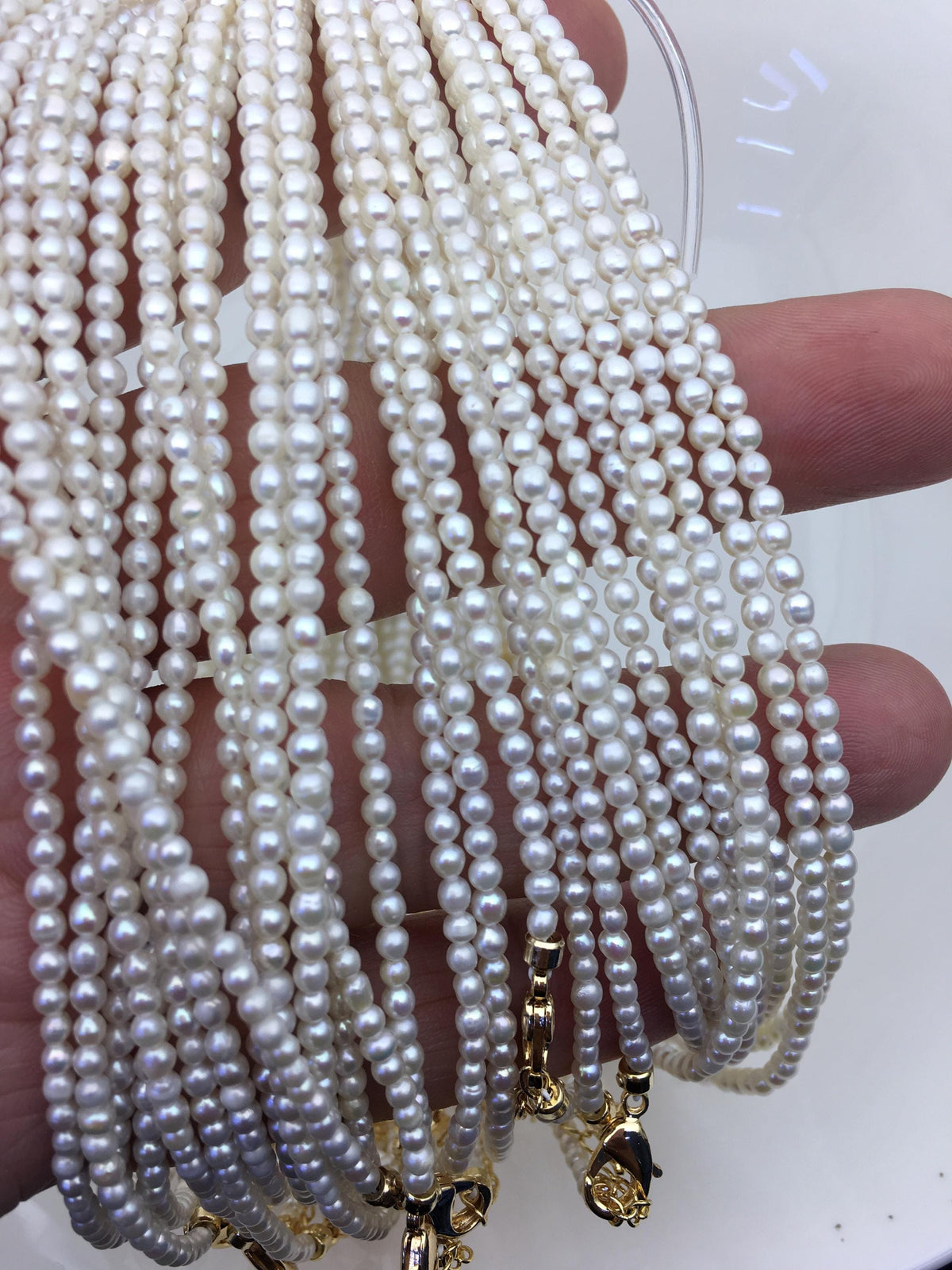 15.3+2'' AA+ 2.5-3mm tiny white rice freshwater Pearl necklace, genuine freshwater Pearl necklace, Natural Pearl Necklace, NPN1-136