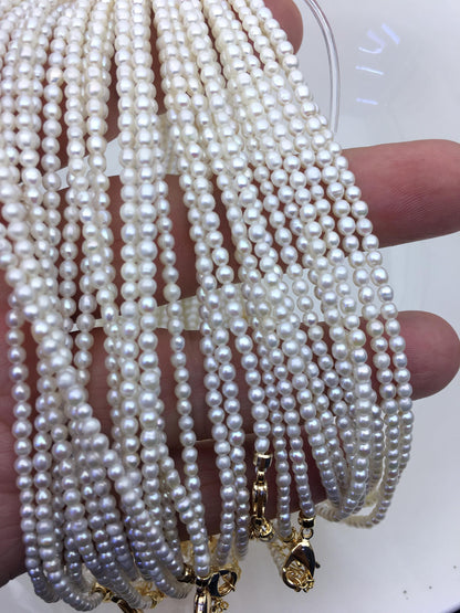 15.3+2'' AA+ 2.5-3mm tiny white rice freshwater Pearl necklace, genuine freshwater Pearl necklace, Natural Pearl Necklace, NPN1-136