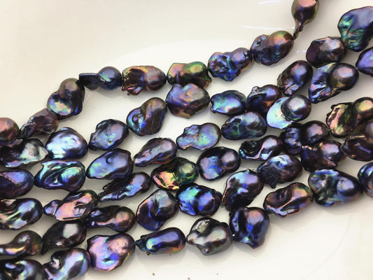 15.5'' AAA 14-18mm Black Rainbow flame ball pearl,FL15-3A-7-24