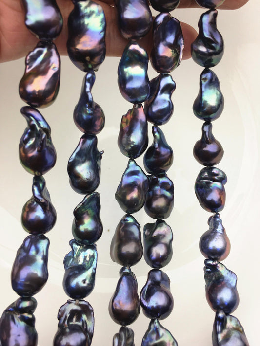 15.5'' AAA 12-15mm Black Green Blue Rainbow flame ball pearl,FL15-3A-7-16