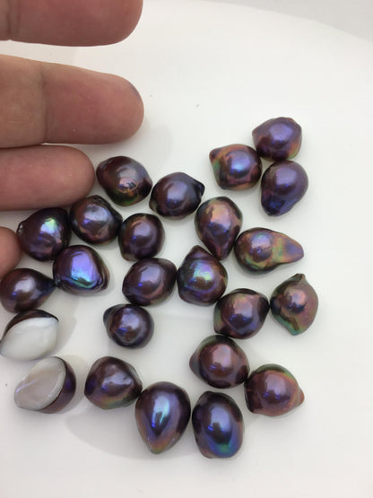 24pcs AAA 11-14mm Black Rainbow Baroque Freshwater Mabe Natural Rainbow Freshwater Pearls,no hole,MB-T12