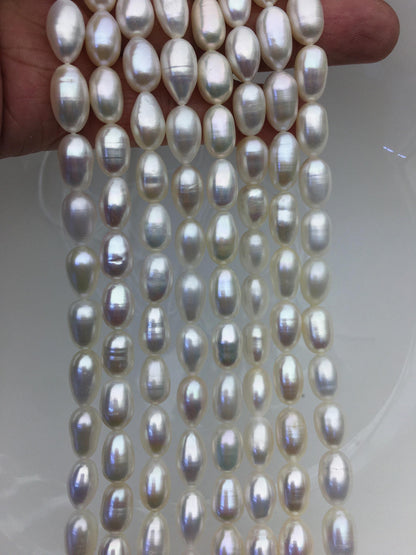 AAA- 7.3-8mm x 10-12mm Cultured White Freshwater Rice Pearls beads, drop pearl necklace, diy pearl beads, gift for her, LR8-2A-2