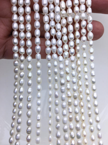 AA+ 4-4.5x5-6mm white rice freshwater pearl, Cultured white rice freshwater pearls bead, necklace, DIY, LR4-2A-4