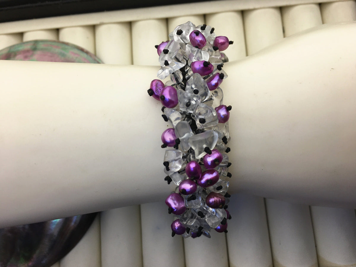1pc handmade purple pearl and crystal thread bracelet, adjust length, pearl bracelet, knotted freshwater pearl bracelet, Pearls Bracelet, B8-T1