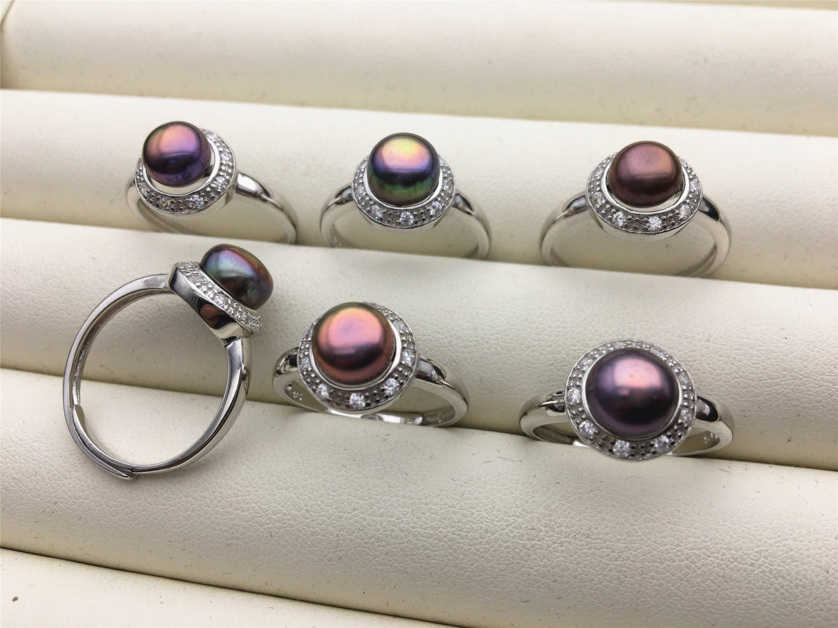 Black Rainbow Freshwater pearl ring, S925 sterling silver ring, cz diamond wedding rings, bridal ring, anniversary rings, R1-035