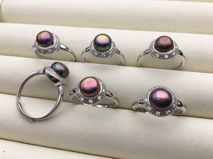 Black Rainbow Freshwater pearl ring, S925 sterling silver ring, cz diamond wedding rings, bridal ring, anniversary rings, R1-035