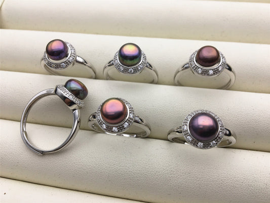 Black Rainbow Freshwater pearl ring, S925 sterling silver ring, cz diamond wedding rings, bridal ring, anniversary rings, R1-035