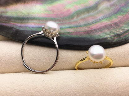 AAA white Pearl Genuine Sterling silver ring, Silver Gold wedding rings for women, sterling silver 925 open ring jewellery, R1-057