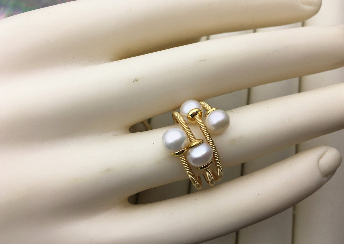 Gold Open white pearl ring, inexpensive engagement rings, fashion rings, fake diamond rings real pearls, inexpensive ring, R1-088-4