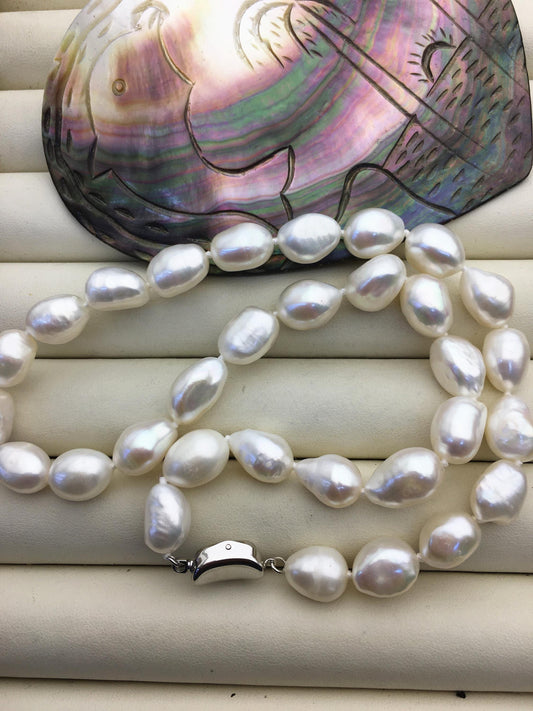 17'' AAA 10mm big white nugget freshwater Pearl necklace,NPN1-017
