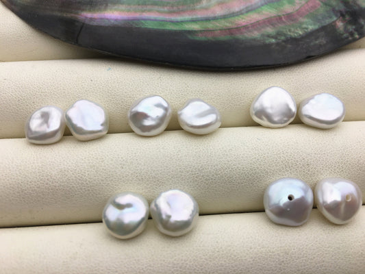 1 pair AAA+ 10-11mm White keshi pearls Pair, half hole for stud earrings, baroque pearl, loose pearl beads, very high luster, ZS-127-62-20