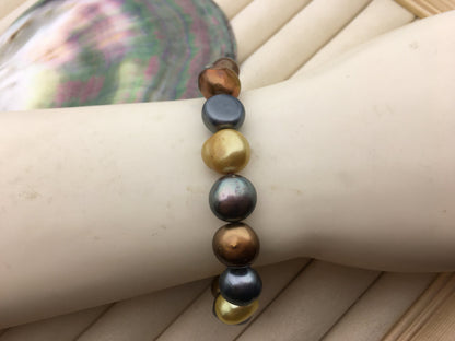 7'' AA+ 11-12mm misc color nugget Freshwater pearl Elastic string Bracelet,baroque pearl bracelet,B8-061-2