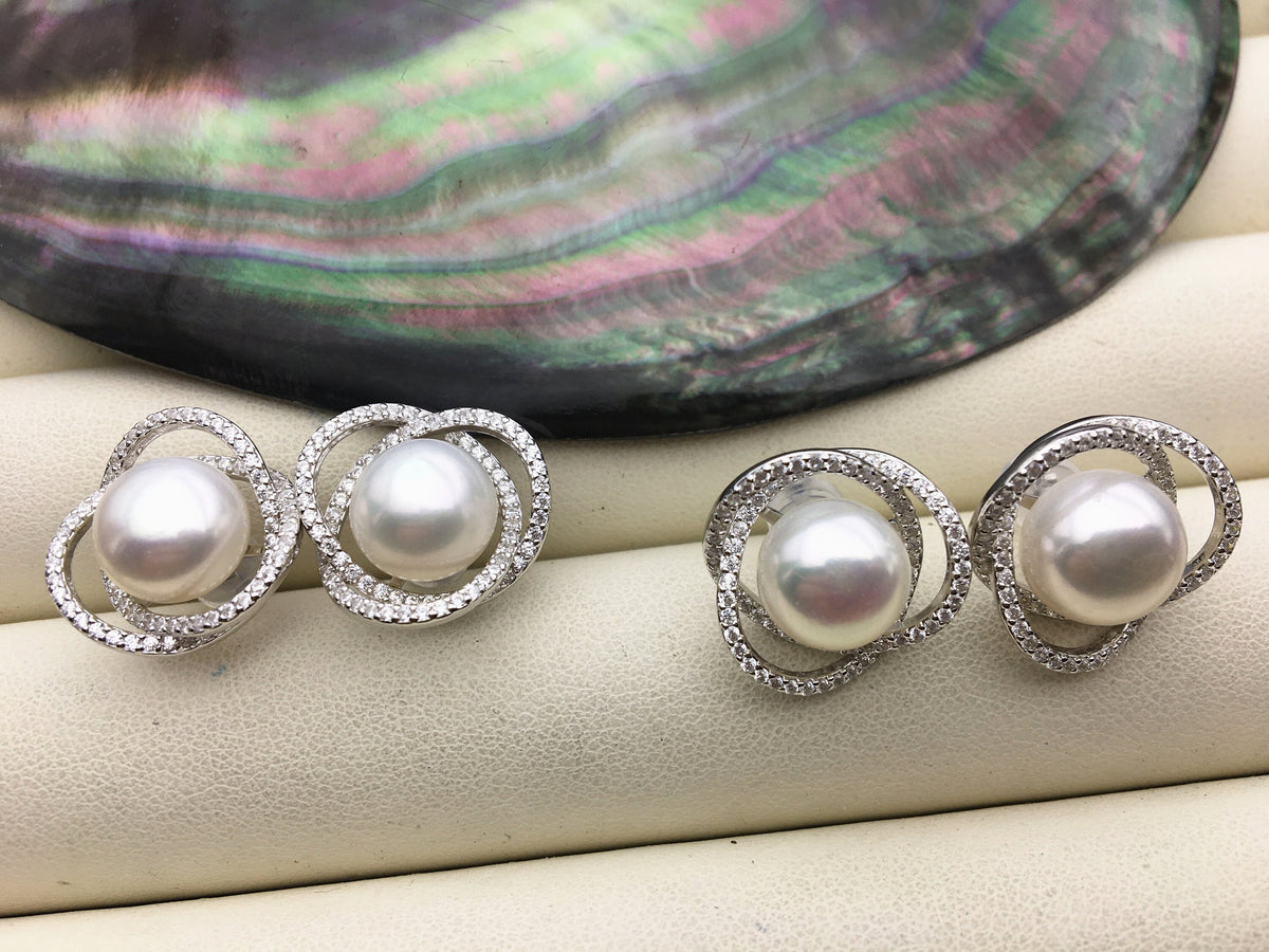 Big Sterling Silver S925 pearl stud earrings, genuine freshwater pearl earrings, bridesmaid, bridal, SE3-029