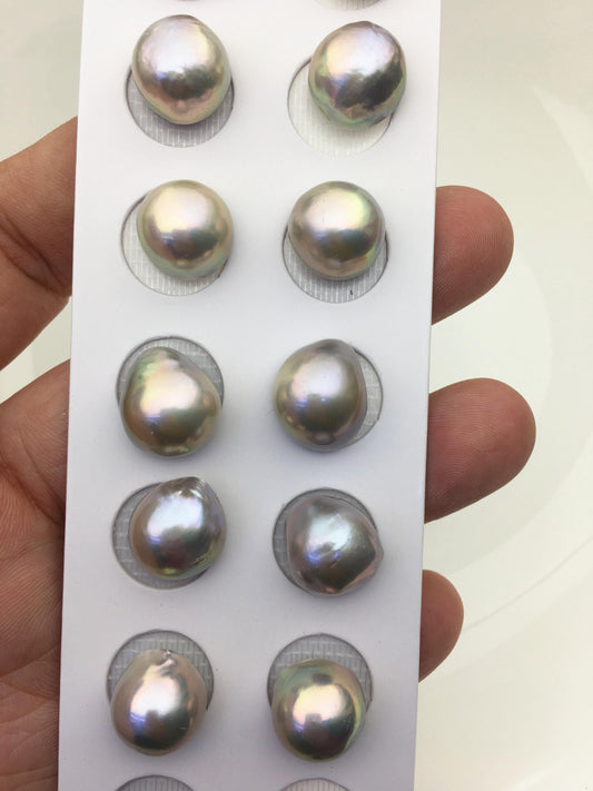 7 pairs AAA 12-13mm Gray Freshwater Mabe Pearl Pair,no hole,Half Ball Button Round Shape,MB-T32