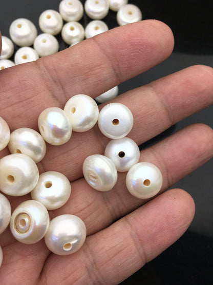 20pcs AA+ 12-14mm Big white button freshwater pearls, 2mm large hole, Rondelle pearl Beads, loose freshwater pearl, DIY material, SM13-2A-1
