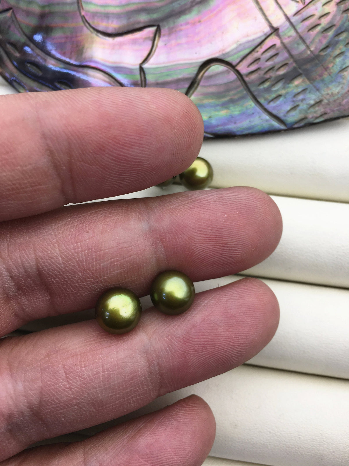 AAA 8-8.5mm green pearl stud earrings,sterling silver stud earrings,SE1-T20