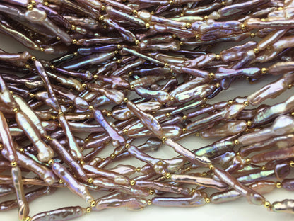 33'' AAA 4-8mm purple rainbow toothpick keshi biwa freshwater Pearl necklace, genuine freshwater Pearl necklace, NPN1-024-7