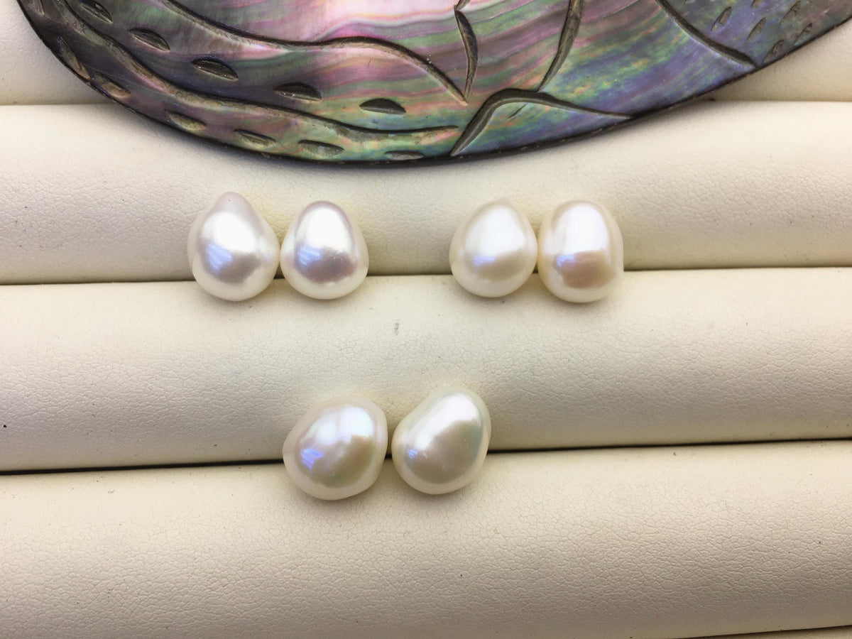 2 pairs AAA 10mm White Teardrop Nugget baroque loose pearl pairs for dangle earrings - Freshwater Pearls earrings - ZS-103-37-5