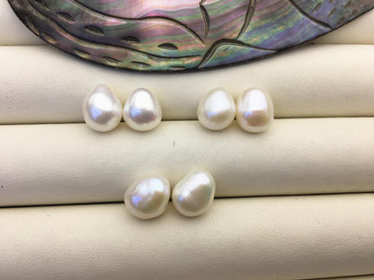 2 pairs AAA 10mm White Teardrop Nugget baroque loose pearl pairs for dangle earrings - Freshwater Pearls earrings - ZS-103-37-5