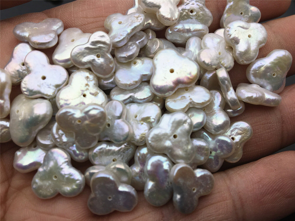 5pcs AA 11-13mm Triangle Flower White Pearl, Freshwater pearl Butterfly, for your design, Cultured Pearls Maggie Designs, ZS-17-10