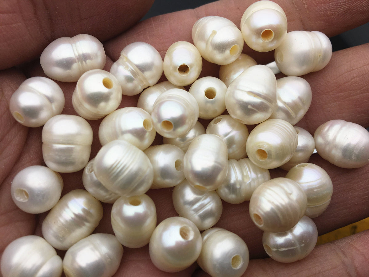 20pcs AA 9.3-10.3x11-14mm white rice freshwater pearls, 2.2mm big hole, Christmas, for leather, LR10-2A-5