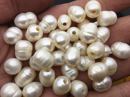 20pcs AA 9.3-10.3x11-14mm white rice freshwater pearls, 2.2mm big hole, Christmas, for leather, LR10-2A-5