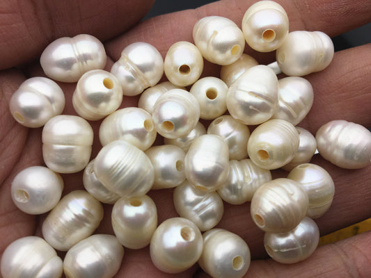 20pcs AA 9.3-10.3x11-14mm white rice freshwater pearls, 2.2mm big hole, Christmas, for leather, LR10-2A-5