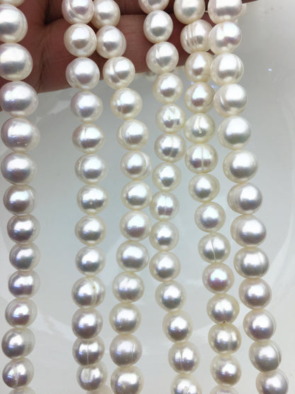 AA 9-10mm white near round potato freshwater pearls,freshwater potato shape pearl string,CR9-2A-12