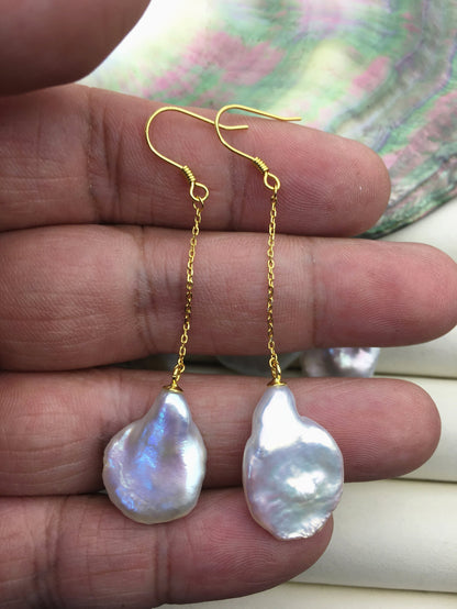 AAA White Keshi pearl Tassels dangle earrings,S925 Sterling Silver pearl earrings,pearl for women,SE3-T3