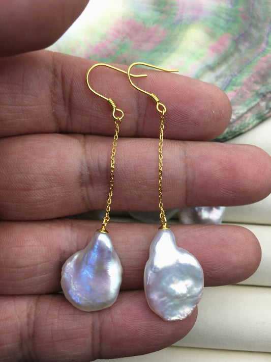 AAA White Keshi pearl Tassels dangle earrings,S925 Sterling Silver pearl earrings,pearl for women,SE3-T3
