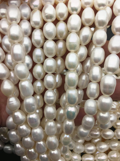 AA 8.4-9.3x8.5-13mm white rice freshwater pearls, diy pearl beads, rice pearl necklace, Christmas pearl necklace, LR9-2A-1