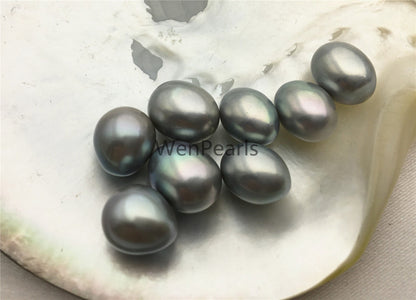 AAA 9mm gray rice freshwater pearls pair, teradrop pearl earrings, tear drop pearl earrings, dangle pearl earrings, LR9-3A-26
