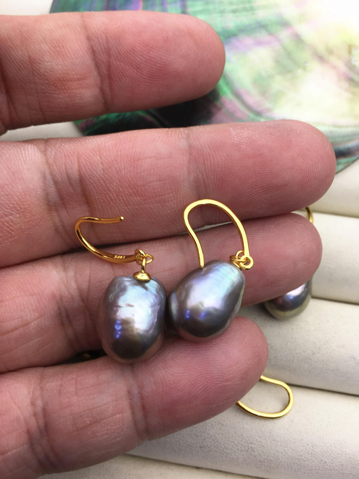1 pair AAA 11-12mm gray drop edison pearl dangle earrings,S925 Sterling Silver earrings,SE3-T9-64